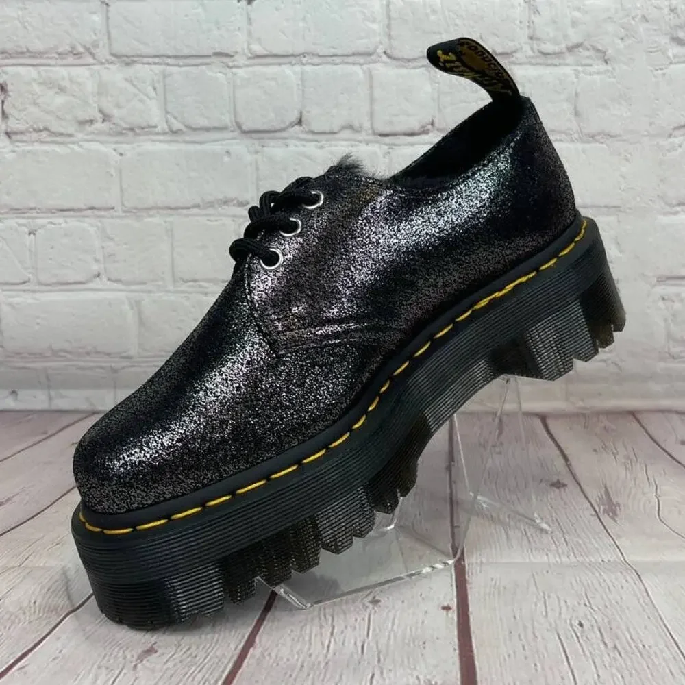 Dr. Martens 1461 Quad Faux Fur Lined Metallic Platform Derby Shoes Women's Sz 7